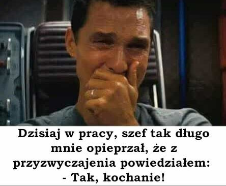 Dzisiaj w pracy, szef tak długo mnie opieprzał, że z przyzwyczajenia powiedziałem - Tak, kochanie