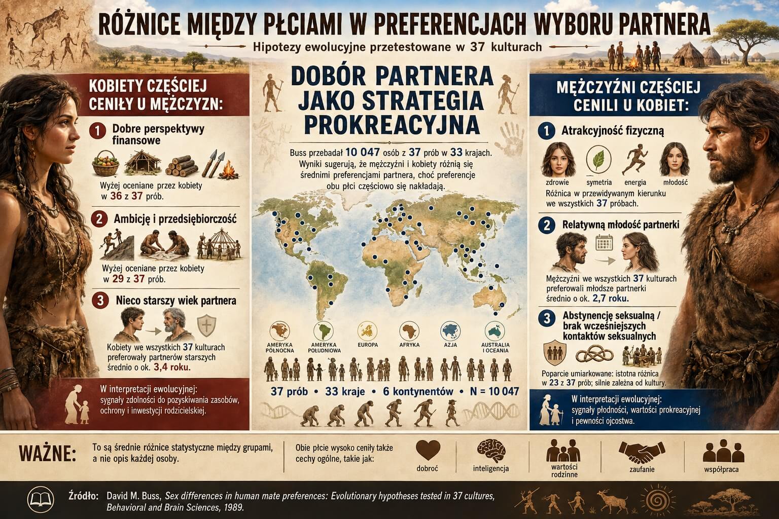 Różnice między płciami w preferencjach dotyczących łączenia się w pary - hipotezy ewolucyjne przetestowane w 37 kulturach – David M. Buss-