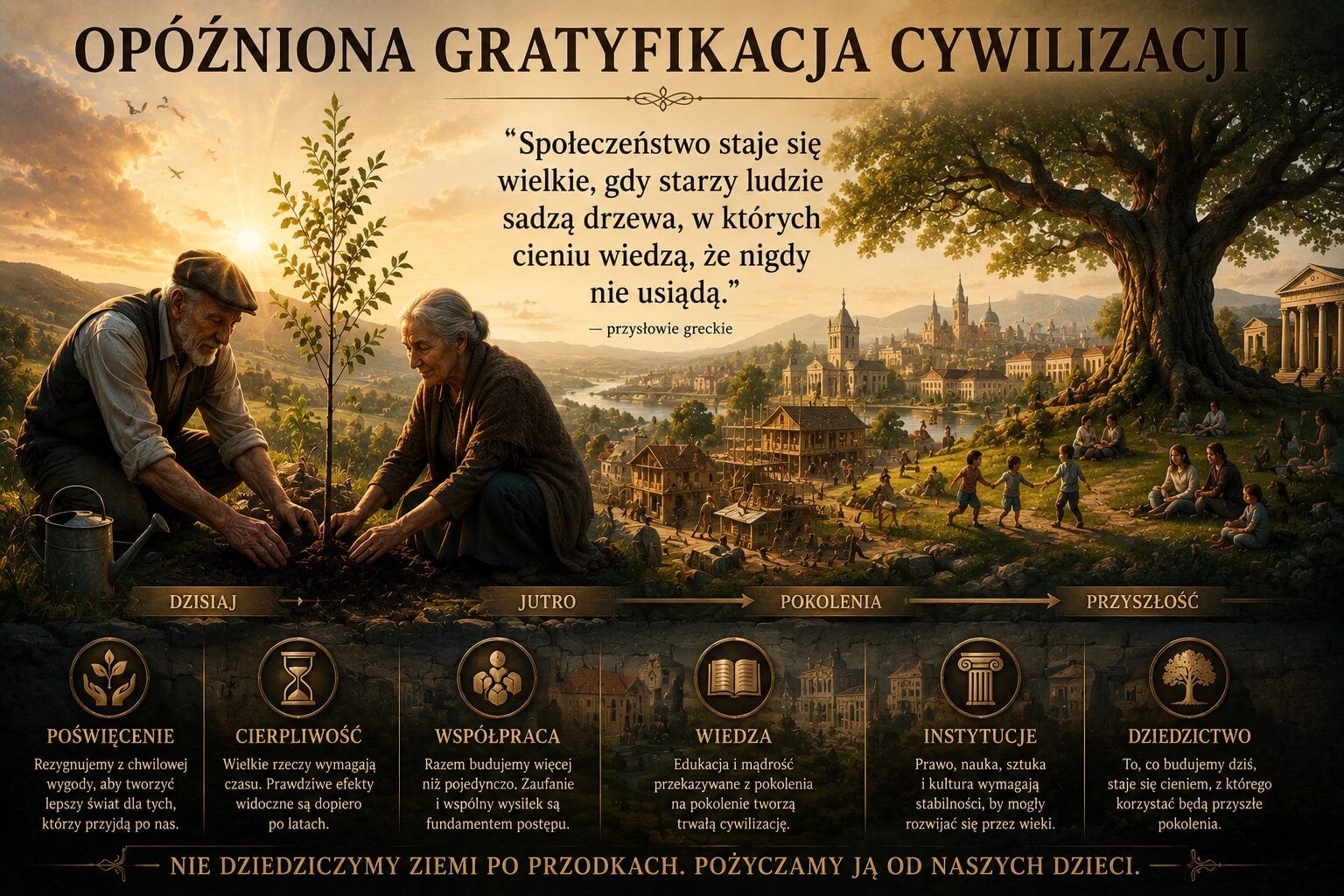 Społeczeństwo staje się wielkie, gdy starzy ludzie sadzą drzewa, w których cieniu wiedzą, że nigdy nie usiądą – przysłowie greckie