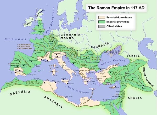 Mapa Imperium Rzymskiego w II wieku n.e.