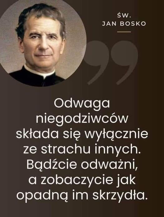 Odwaga niegodziwców składa się wyłącznie ze strachu innych. Bądźcie odważni, a zobaczycie jak opadną im skrzydła - św. Jan Bosko