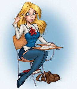 Jedyną różnicą między nią a tym rysunkiem jest to, że nie nosiła okularów