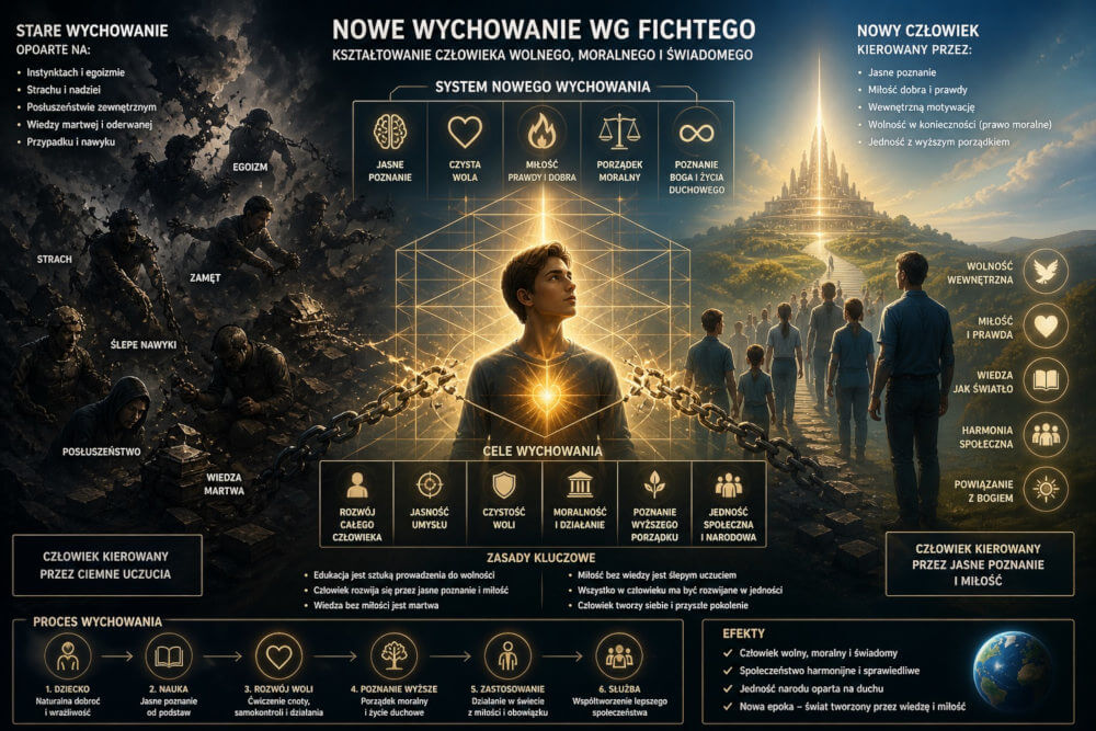 Nowe wychowanie wg Fichtego, kształtowanie człowieka wolnego, moralnego i świadomego