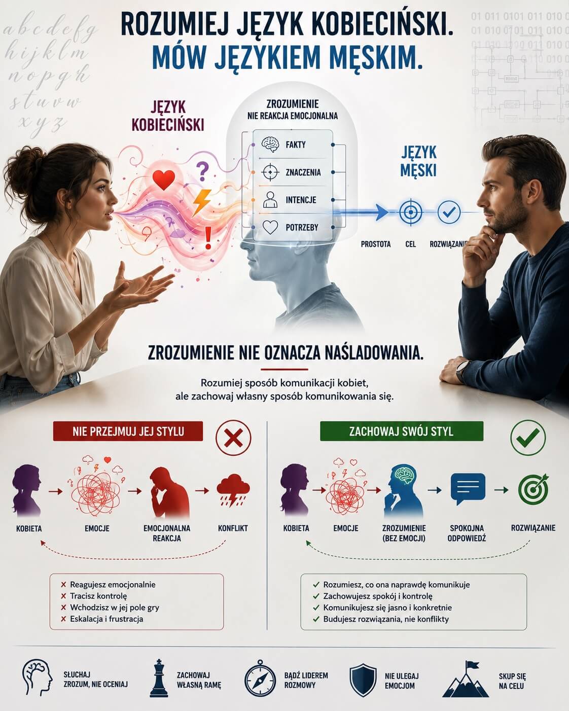 Bądź biegły w języku kobiecińskim, ale komunikuj się językiem męskim