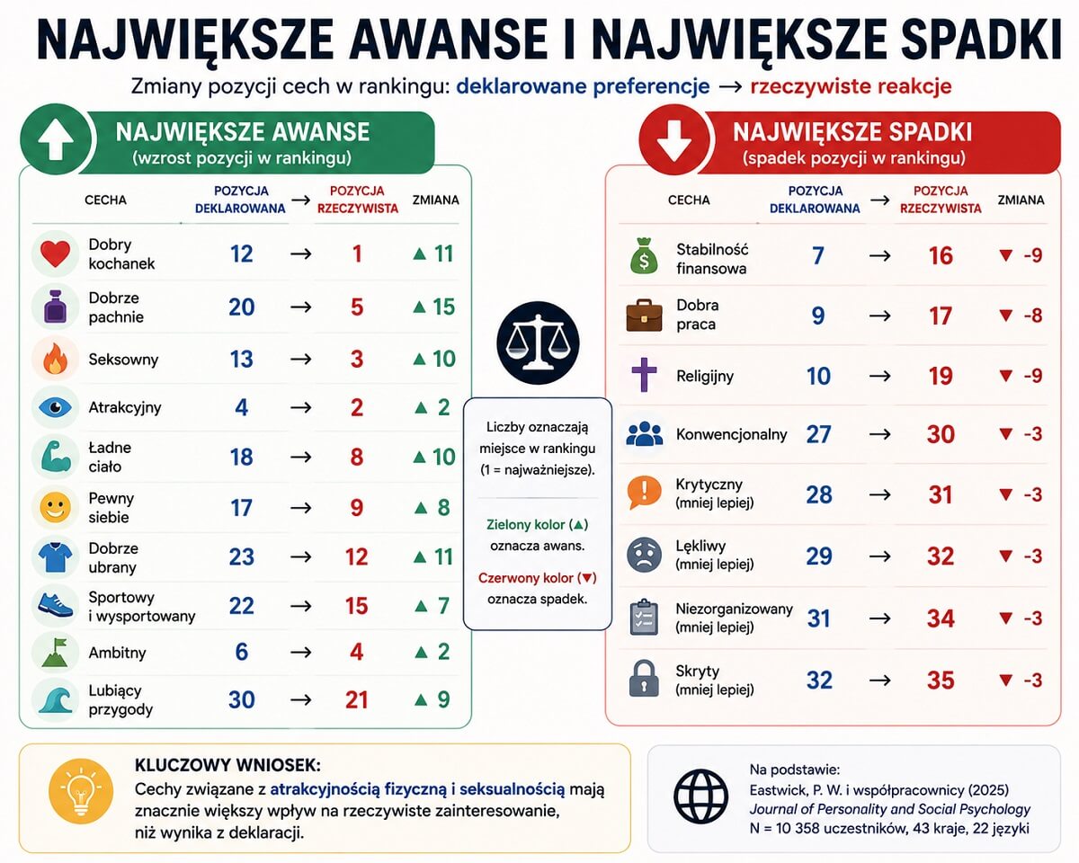 Deklarowane kontra rzeczywiste preferencje - Największe awanse i największe spadki